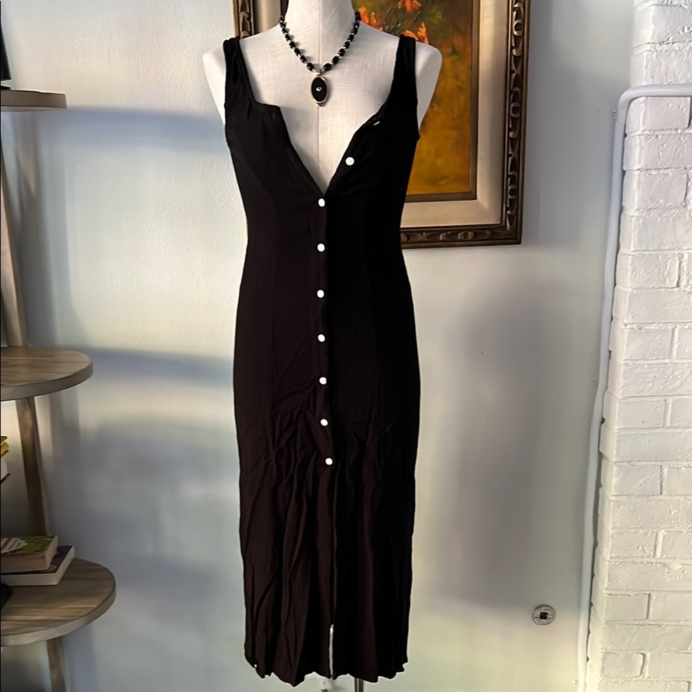 Emerson Fry June Dress S  Black (2 XS) Sleeveless Button Slip Midi